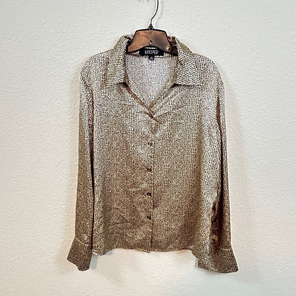 Kasper Tops - Kasper Womens Button up Blouse Top Collared Satin Size  16 Office Natural